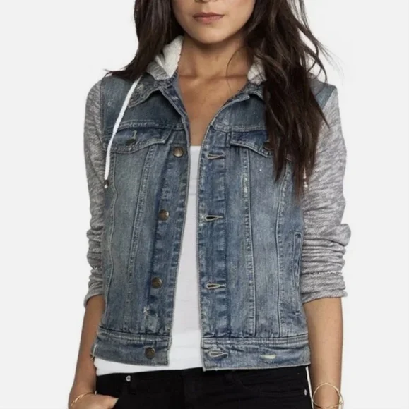 Free People Denim and Knit Gray Women's Jacket - Picture 2 of 9